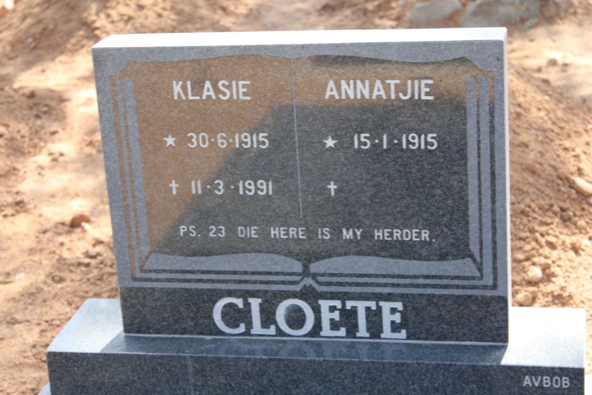 CLOETE Klasie 1915-1991 &amp; Annatjie 1915-