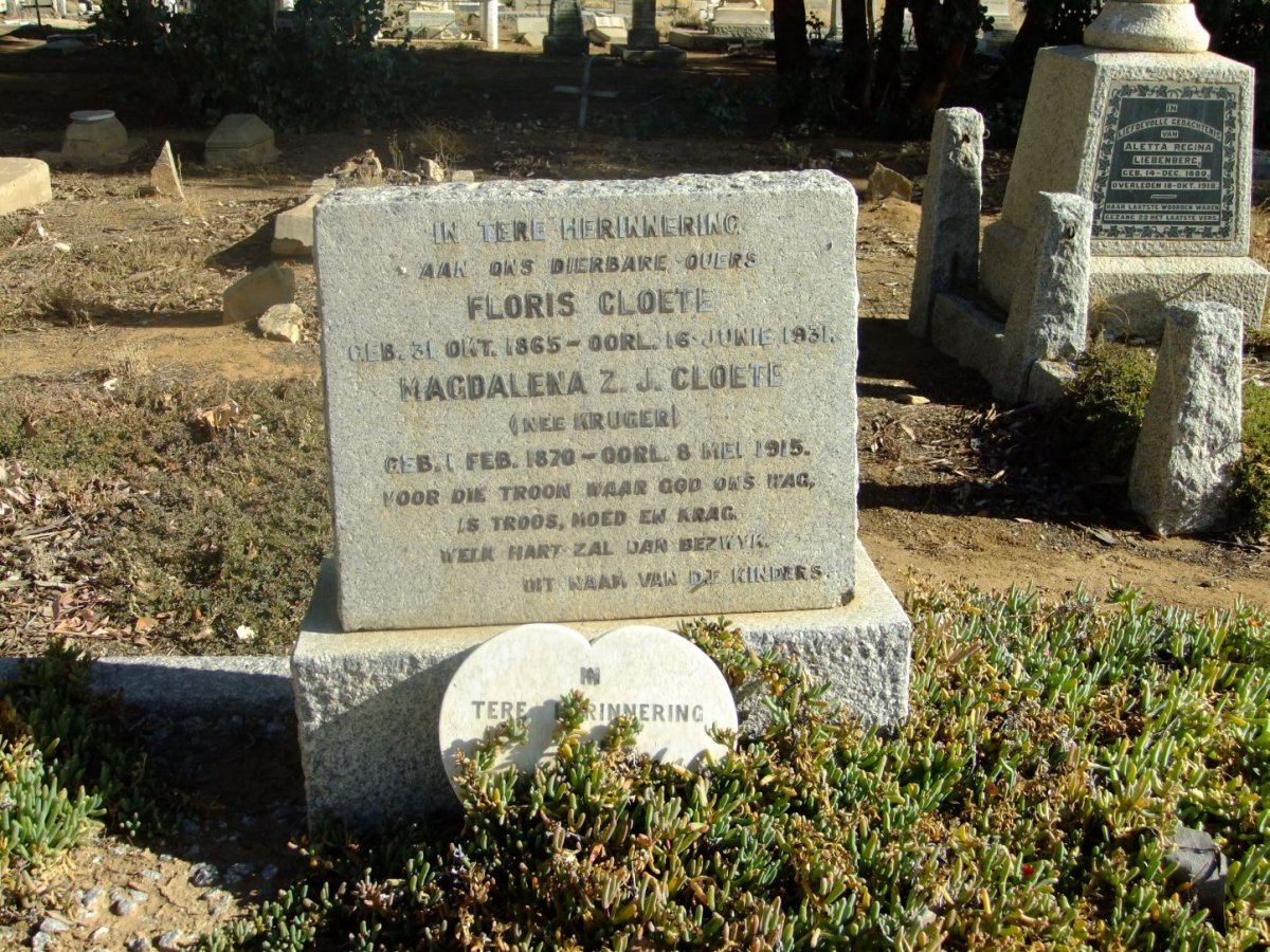 CLOETE Floris 1865-1931 &amp; Magdalena Z.J. KRUGER 1870-1915
