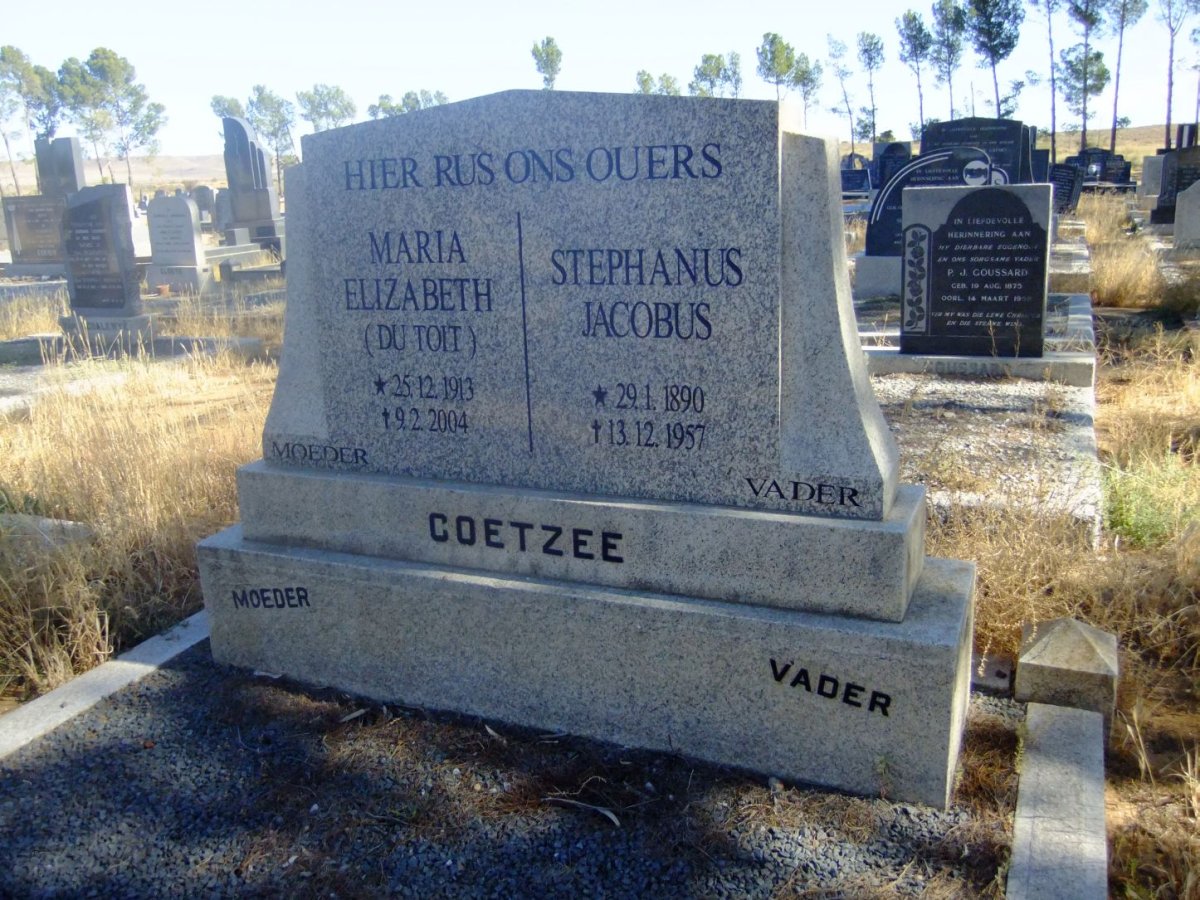 COETZEE Stephanus Jacobus 1890-1957 &amp; Maria Elizabeth DU TOIT 1913-2004