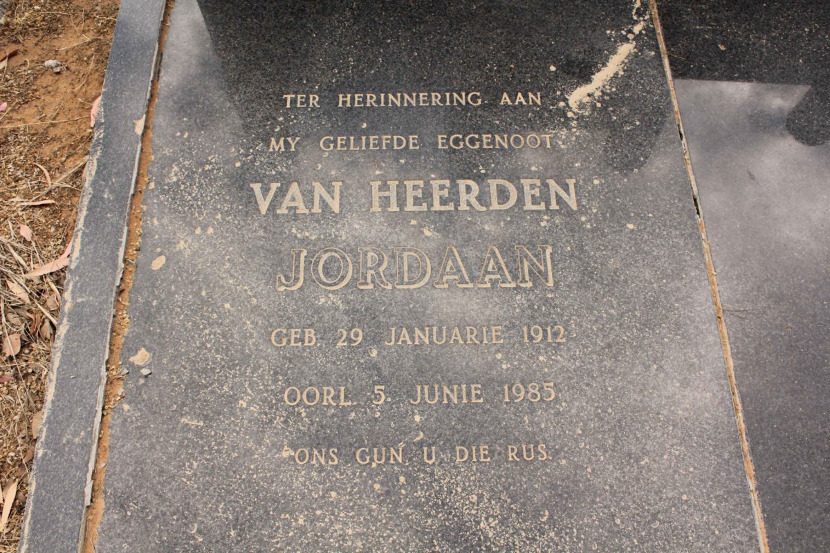 HEERDEN Jordaan, van 1912-1985