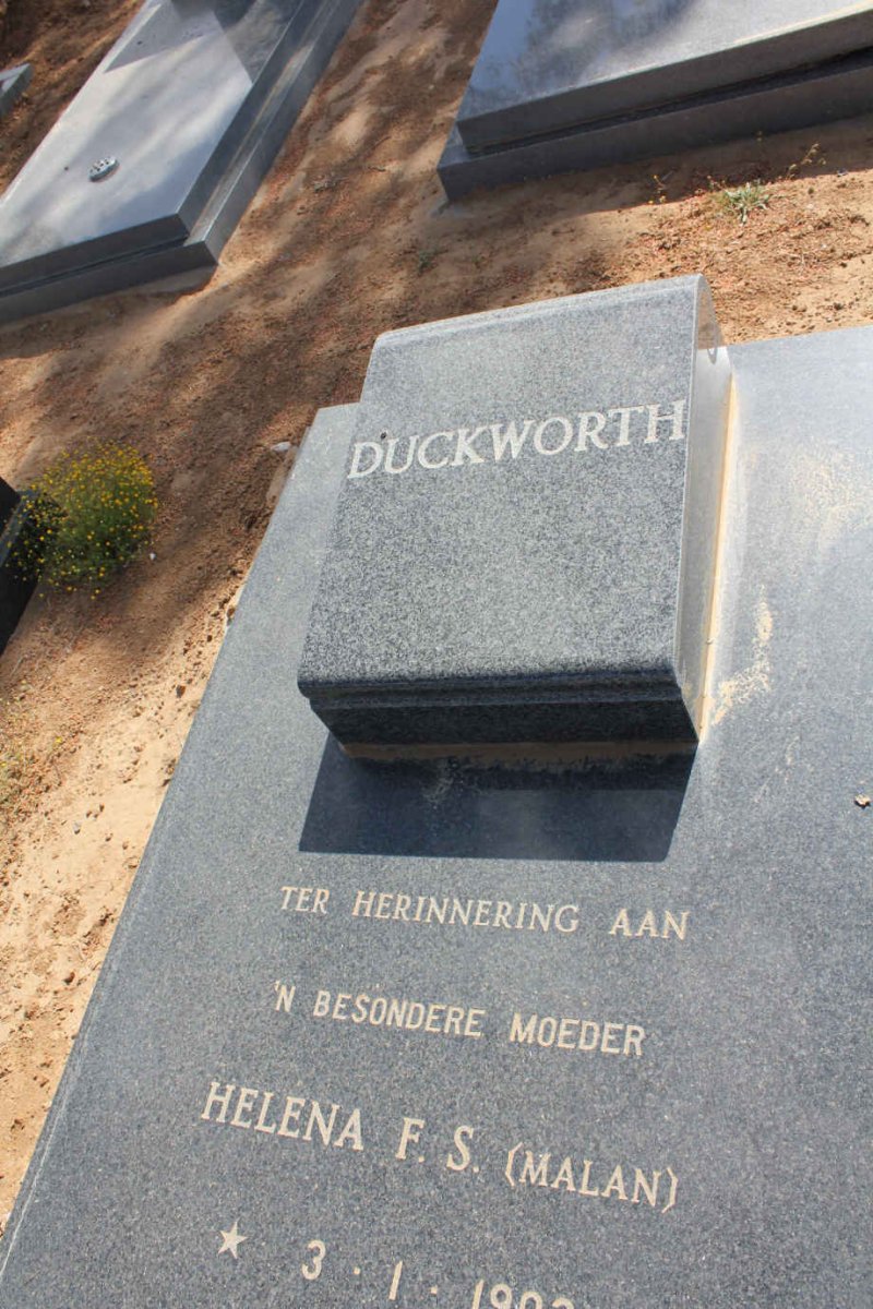DUCKWORTH Helena F.S. nee MALAN 1903-1988