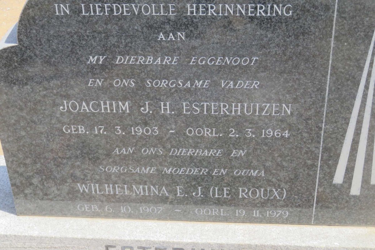 ESTERHUIZEN Joachim J.H. 1903-1964 &amp; Wilhelmina E.J. LE ROUX 1907-1979