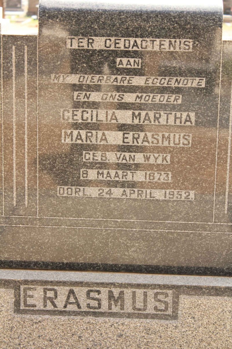 ERASMUS Cecilia Martha Maria nee VAN WYK 1873-1952