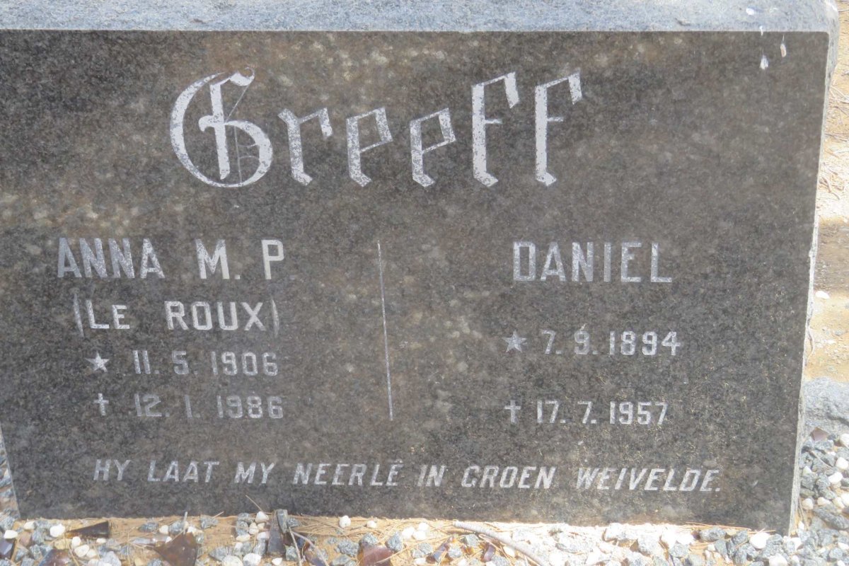 GREEFF Daniel 1894-1957 &amp; Anna M.P. LE ROUX 1906-1986