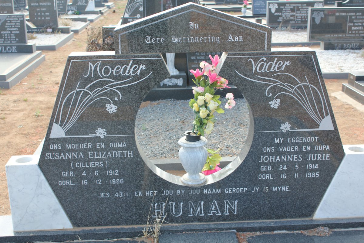 HUMAN Johannes Jurie 1914-1985 &amp; Susanna Elizabeth CILLIERS 1912-1996