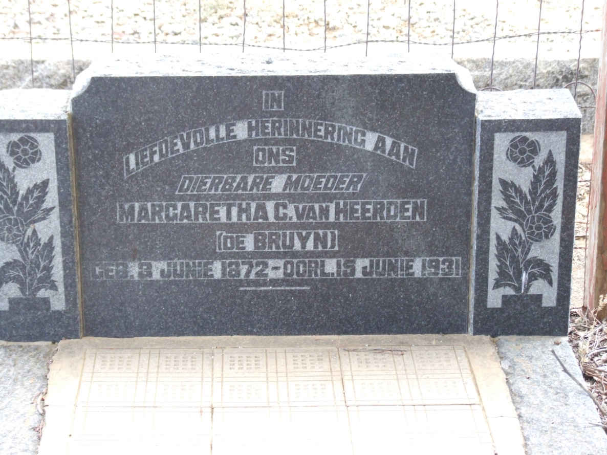 HEERDEN Margaretha C., van nee DE BRUYN 1872-1931