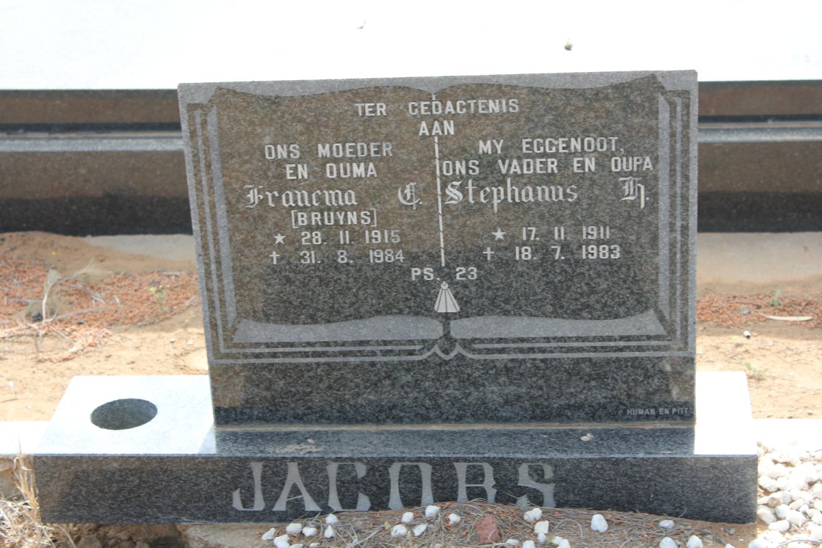 JACOBS Stephanus H. 1911-1983 &amp; Francina T. BRUYNS 1915-1984