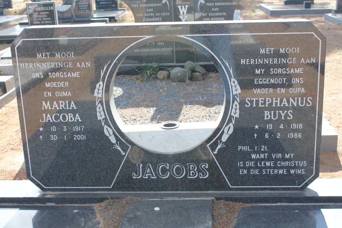 JACOBS Stephanus Buys 1918-1986 &amp; Maria Jacoba 1917-2001