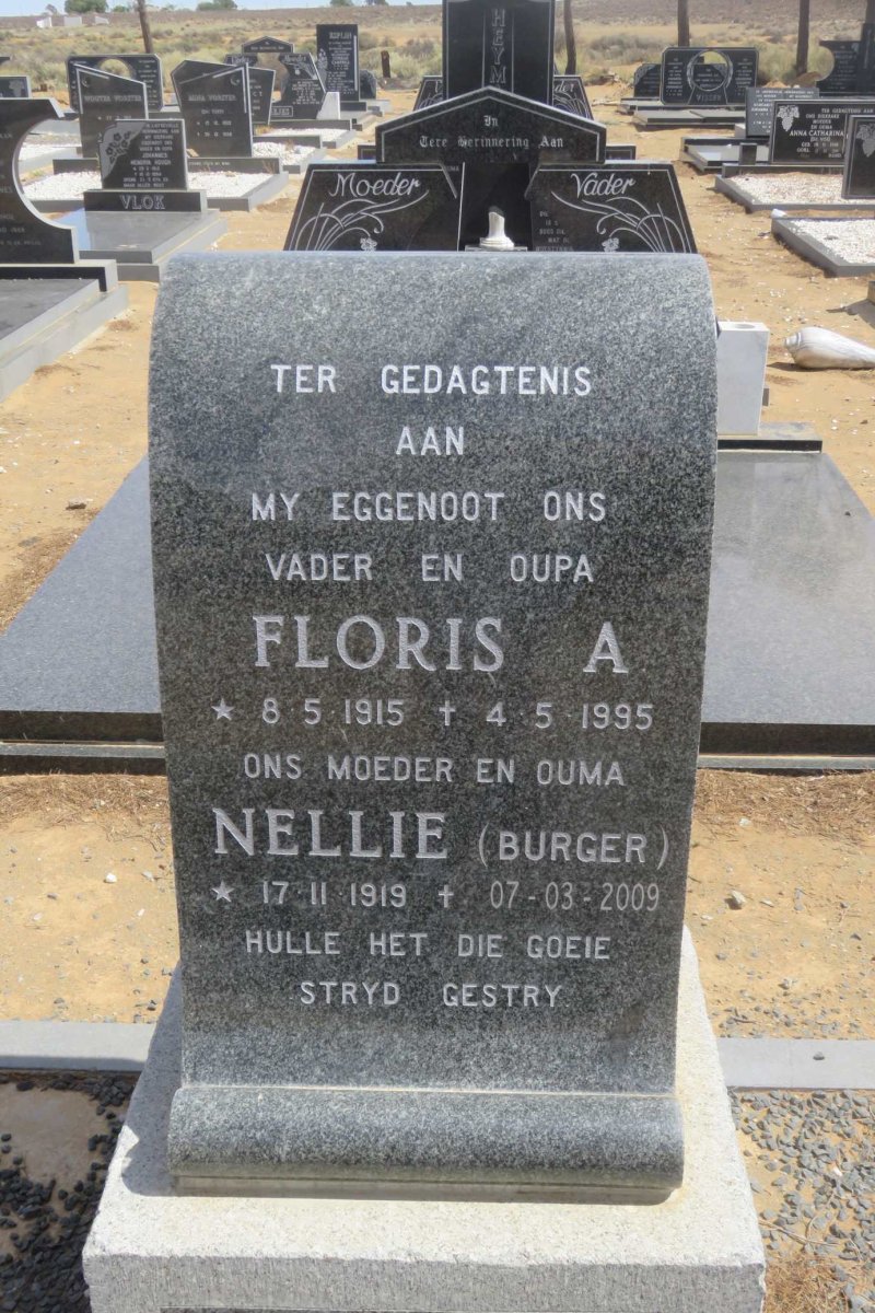 JACOBS Floris A. 1915-1995 &amp; Nellie BURGER 1919-2009