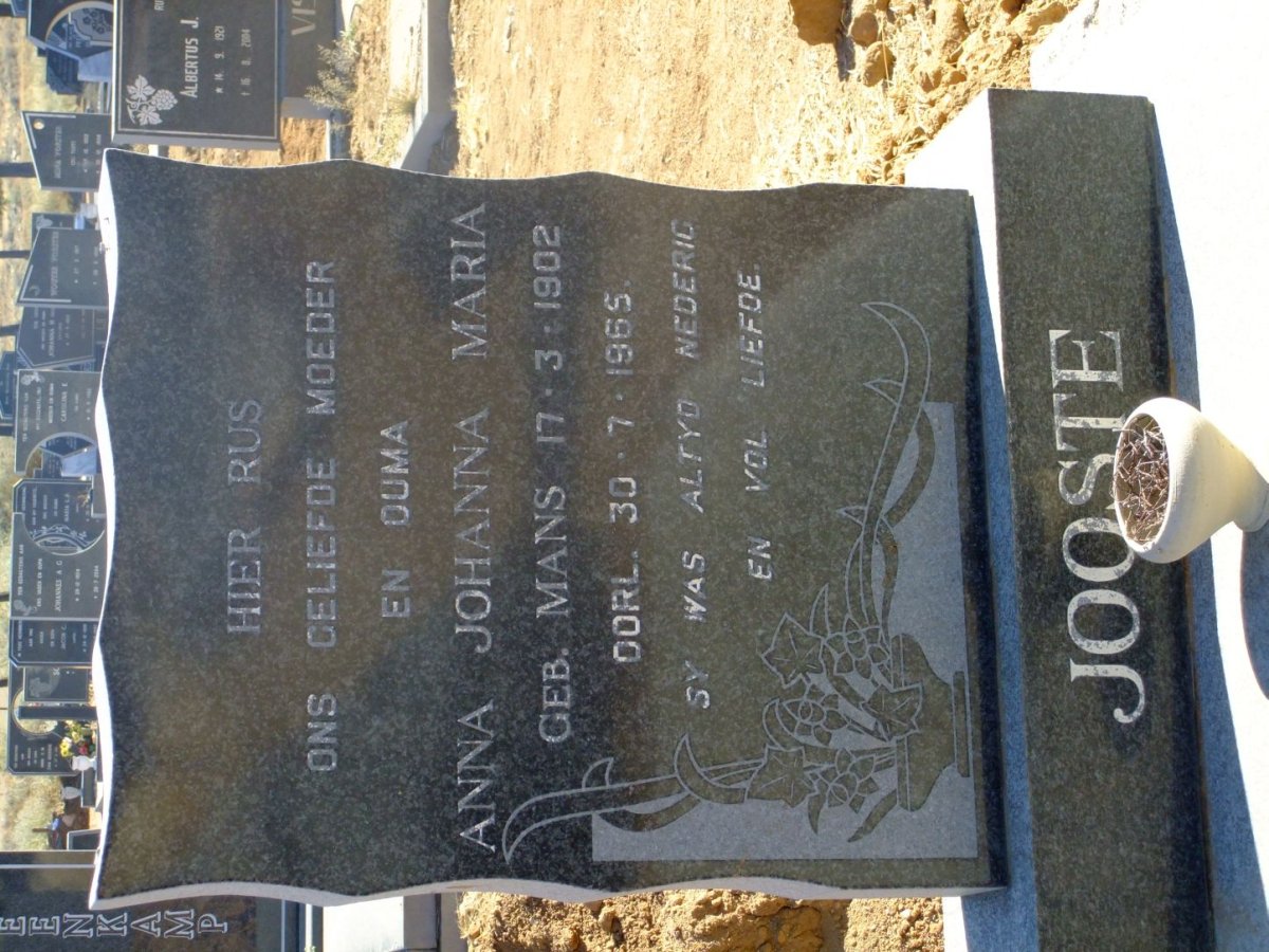 JOOSTE Anna Johanna Maria nee MANS 1902-1965