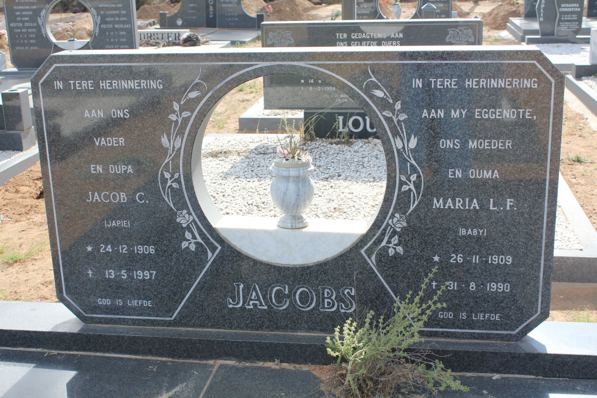 JACOBS Jacob C. 1906-1997 &amp; Maria L.F. 1909-1990