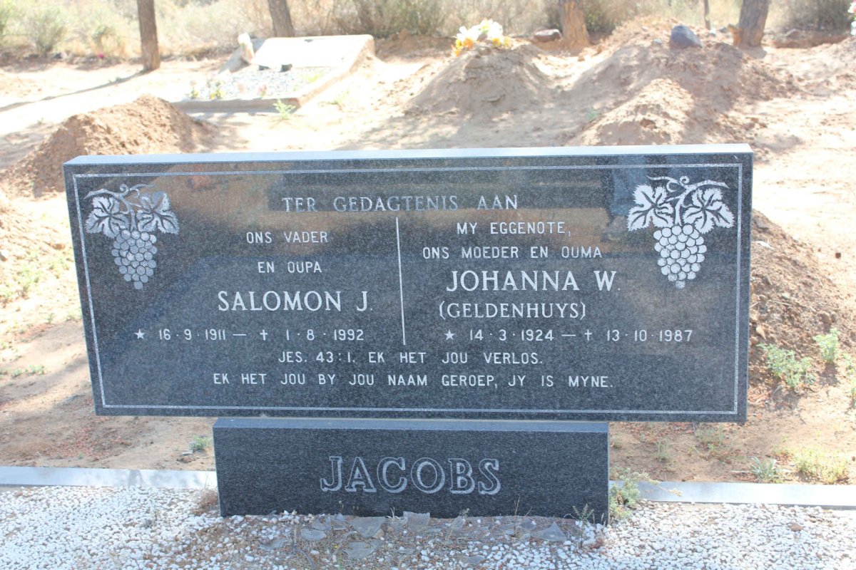 JACOBS Salomon J. 1911-1992 &amp; Johanna W. GELDENHUYS 1924-1987