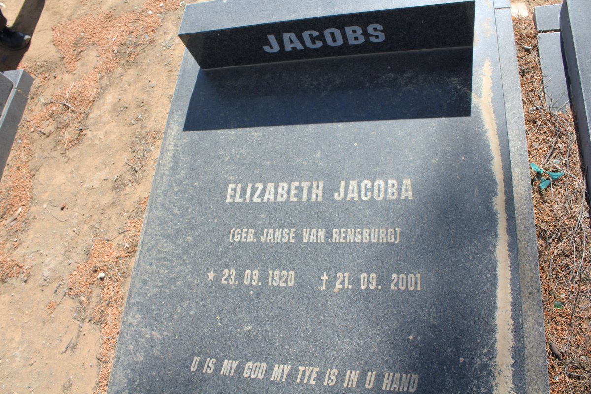 JACOBS Elizabeth Jacoba nee JANSE VAN RENSBURG 1920-2001