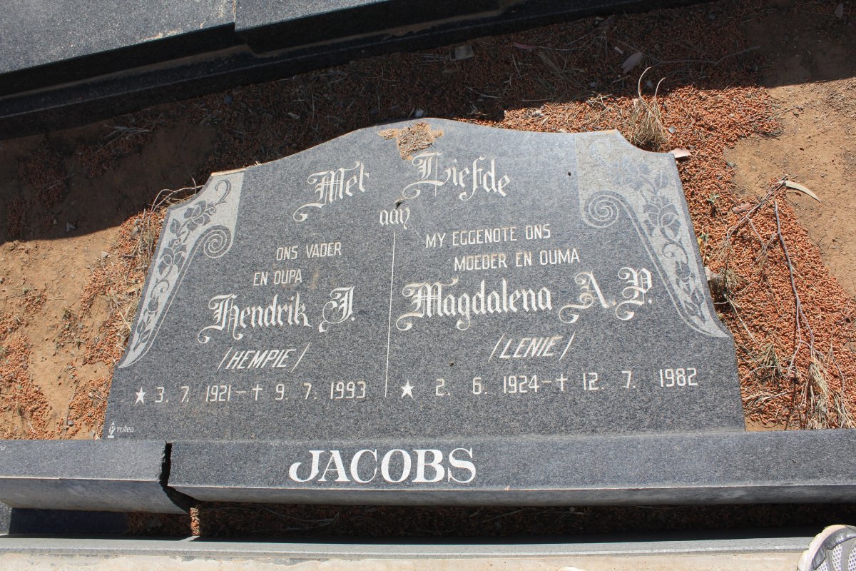 JACOBS Hendrik J. 1921-1993 &amp; Magdalena A.P. 1924-1982