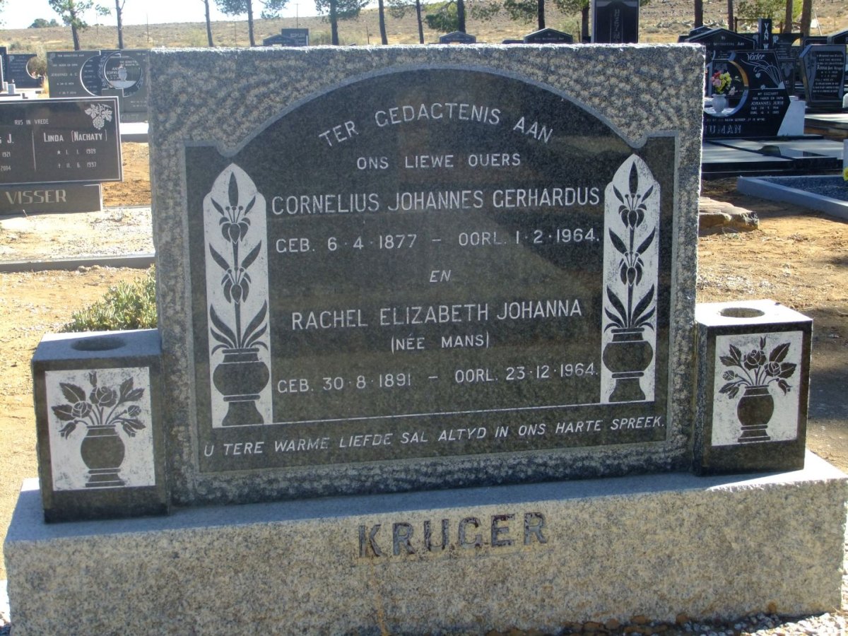 KRUGER Cornelius Johannes Gerhardus 1877-1964 &amp; Rachel Elizabeth Johanna MANS 1891-1964