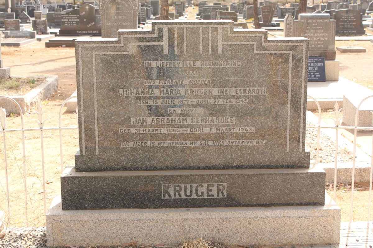 KRUGER Jan Abraham Gerhardus 1865-1943 &amp; Johanna Maria ECKARDT 1877-1945