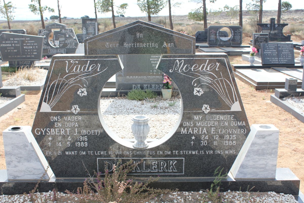KLERK Gysbert J., de 1916-1989 &amp; Maria E. JOVNER 1935-1988