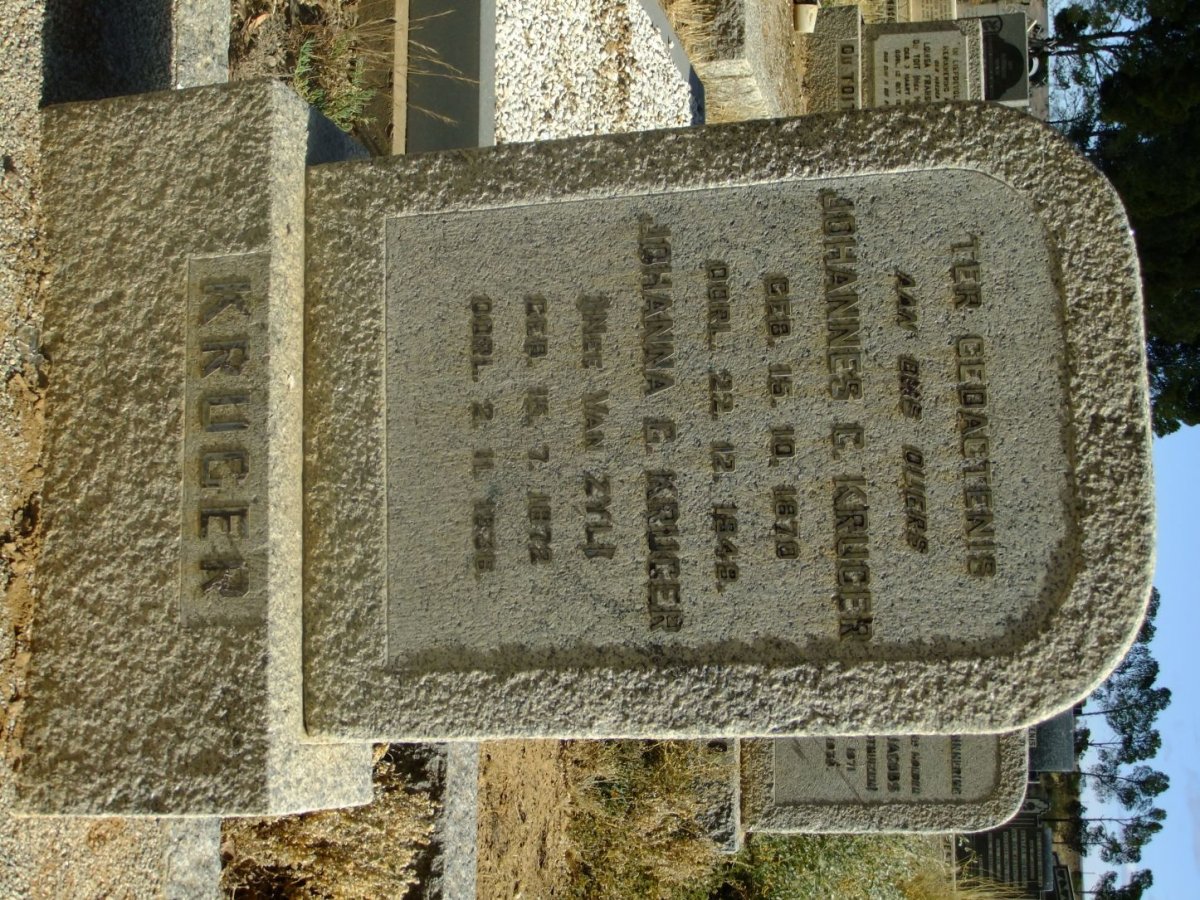 KRUGER Johannes G. 1870-1949 &amp; Johanna G. VAN ZYL 1872-1936