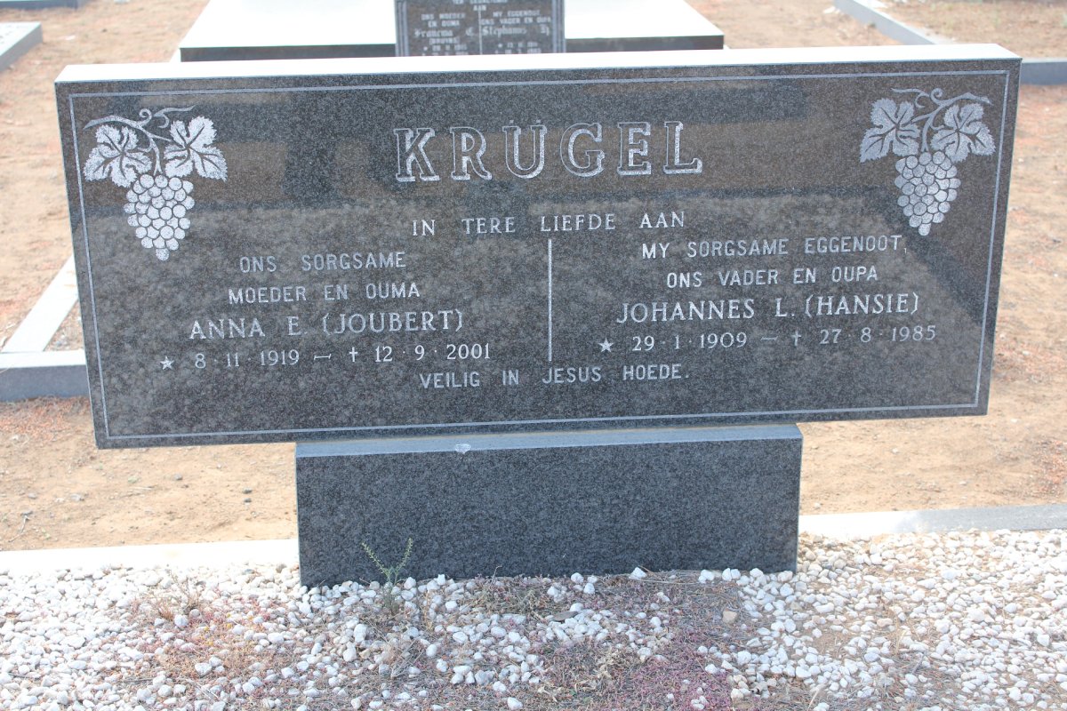 KRÜGEL Johannes L. 1909-1985 &amp; Anne E. JOUBERT 1919-2001