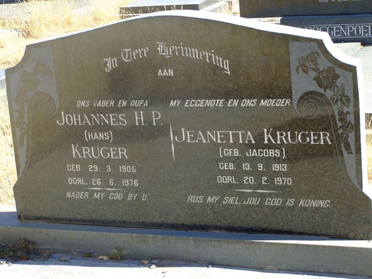 KRUGER Johannes H.P. 1905-1976 &amp; Jeanetta JACOBS 1913-1970