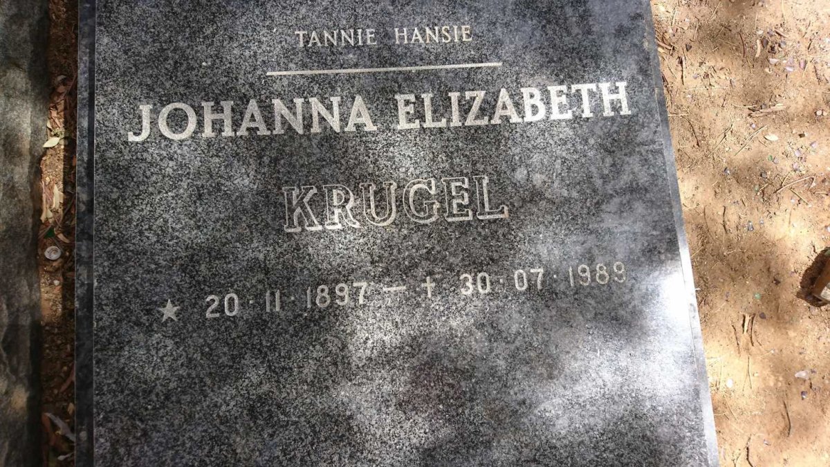 KRUGEL Johanna Elizabeth 1897-1989