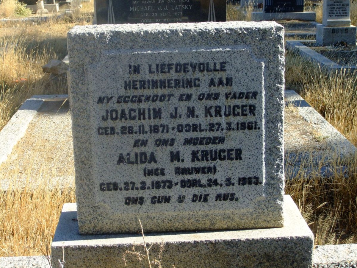 KRUGER Joachim J.N. 1871-1961 &amp; Alida M. BRUWER 1873-1963