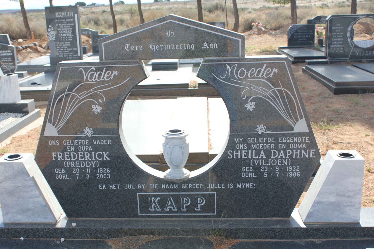 KAPP Frederick 1926-2003 &amp; Sheila Daphne VILJOEN 1932-1986