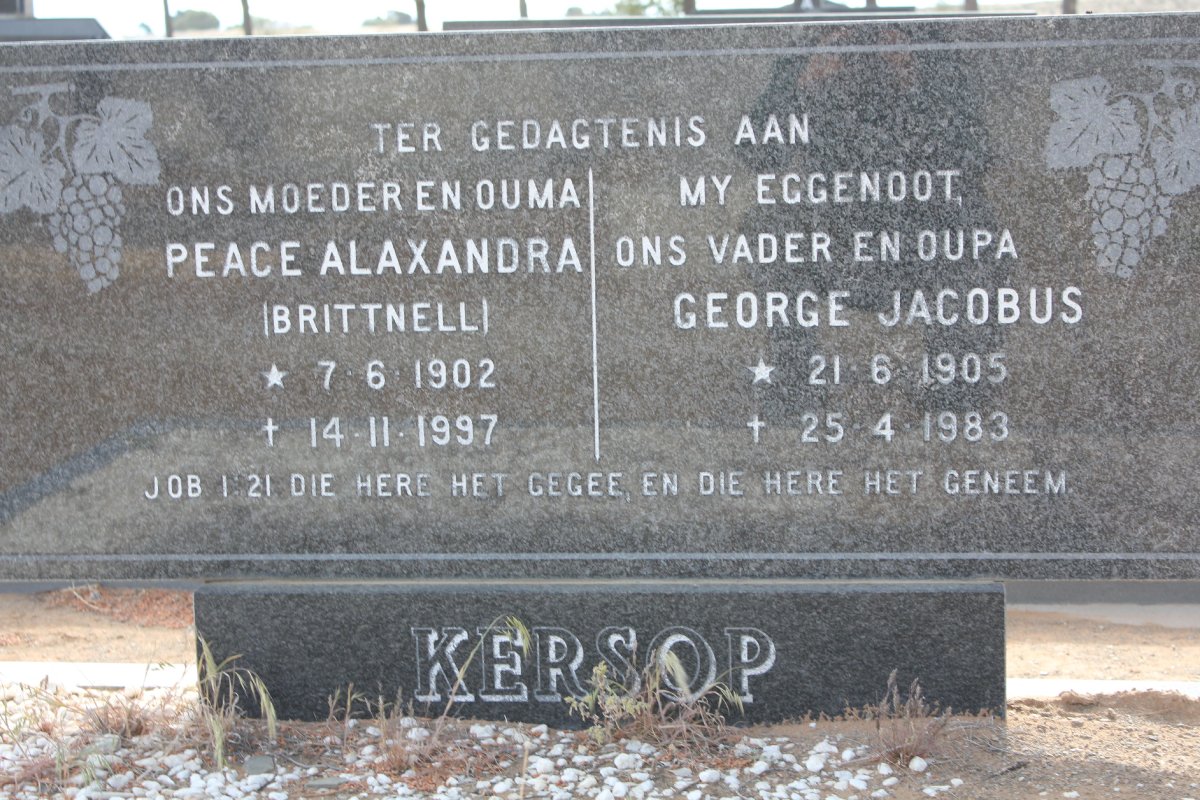KERSOP George Jacobus 1905-1983 &amp; Peace Alaxandra BRITTNELL 1902-1997
