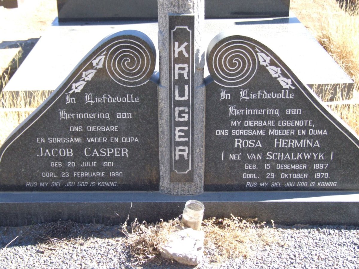 KRUGER Jacob Casper 1901-1990 &amp; Rosa Hermina VAN SCHALKWYK 1897-1970