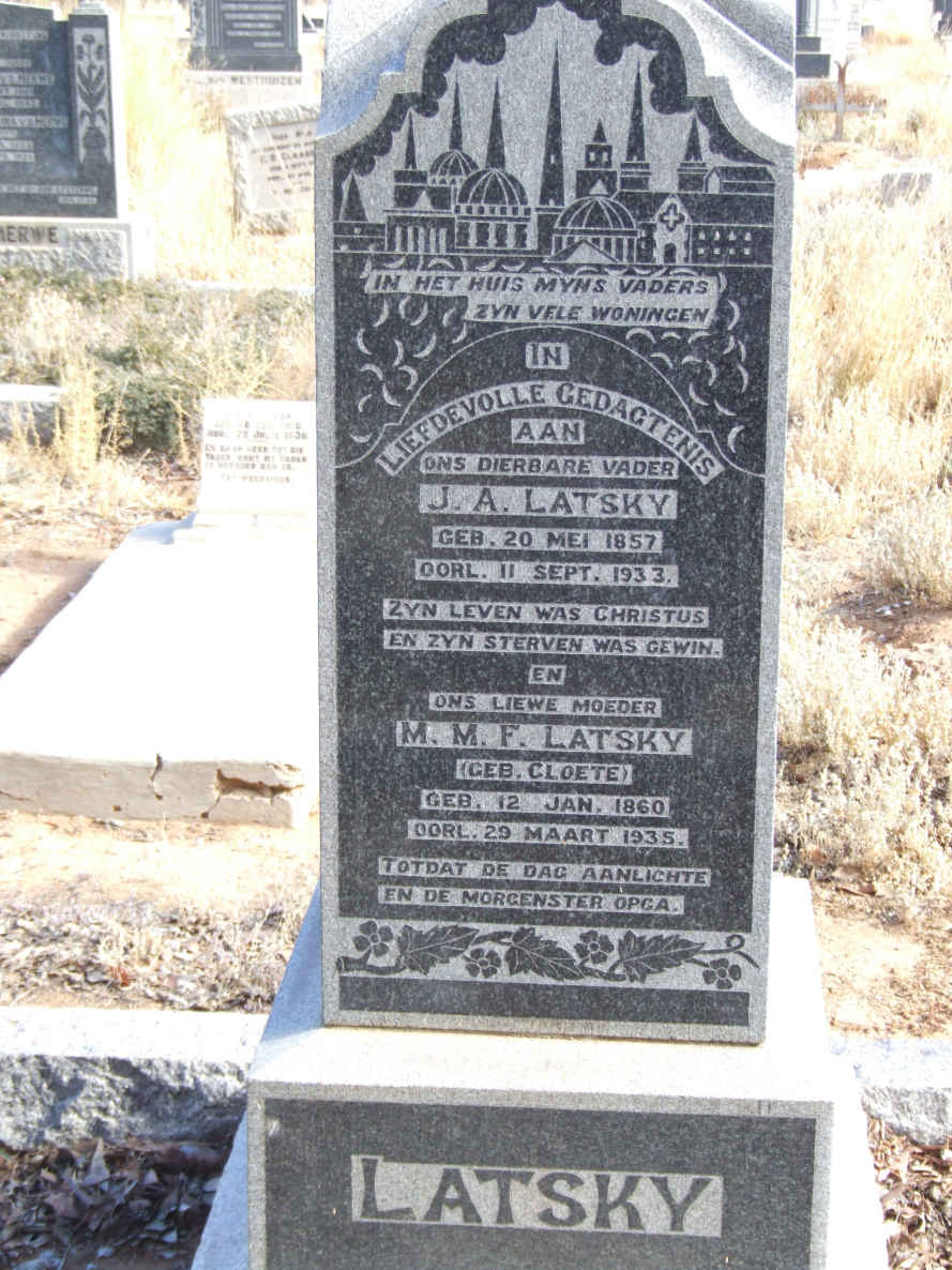 LATSKY J.A. 1857-1933 &amp; M.M.F. CLOETE 1860-1935