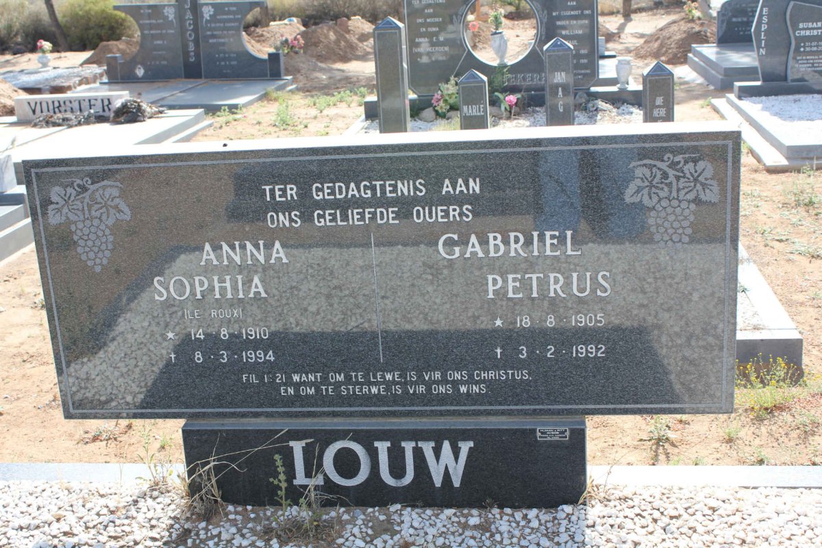 LOUW Gabriel Petrus 1905-1992 &amp; Anna Sophia LE ROUX 1910-1994