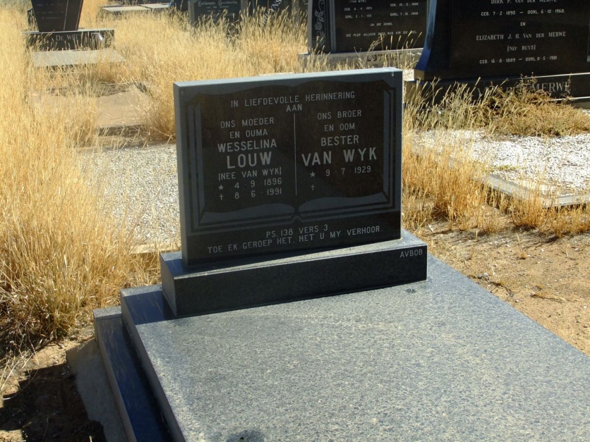 LOUW Wesselina nee VAN WYK 1896-1991 :: VAN WYK Bester 1929-