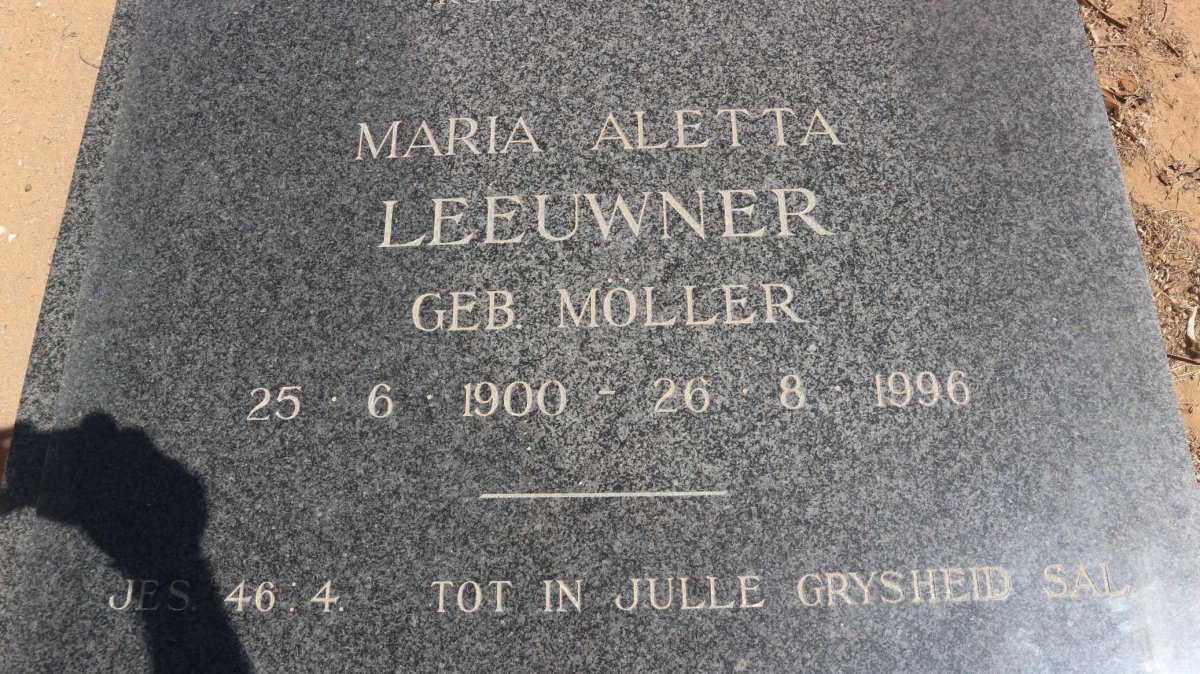 LEEUWNER Maria Aletta nee MOLLER 1900-1996