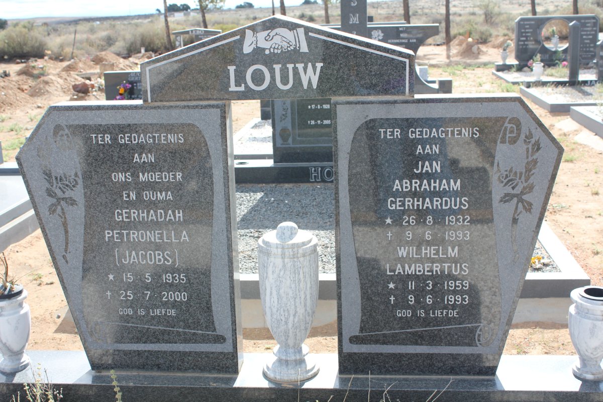 LOUW Jan Abraham Gerhardus 1932-1993 &amp; Gerhadah Petronella JACOBS 1935-2000 :: LOUW Wilhelm Lambertus 1959-1993