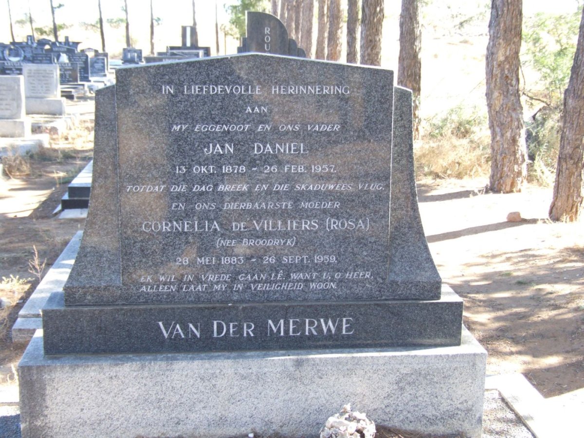 MERWE Jan Daniel, van der 1878-1957 &amp; Cornelia de Villiers BROODRYK 1883-1959