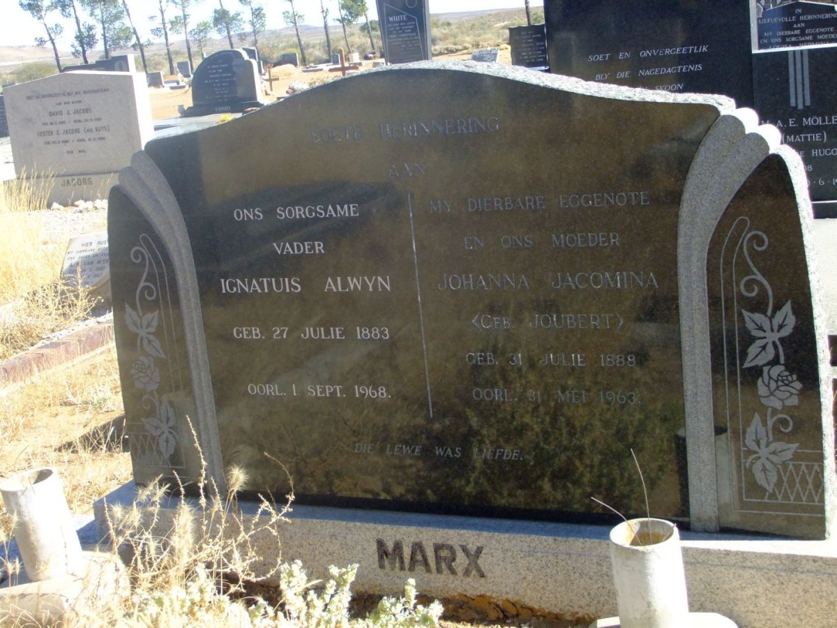 MARX Ignatuis Alwyn 1883-1968 &amp; Johanna Jacomina JOUBERT 1888-1963