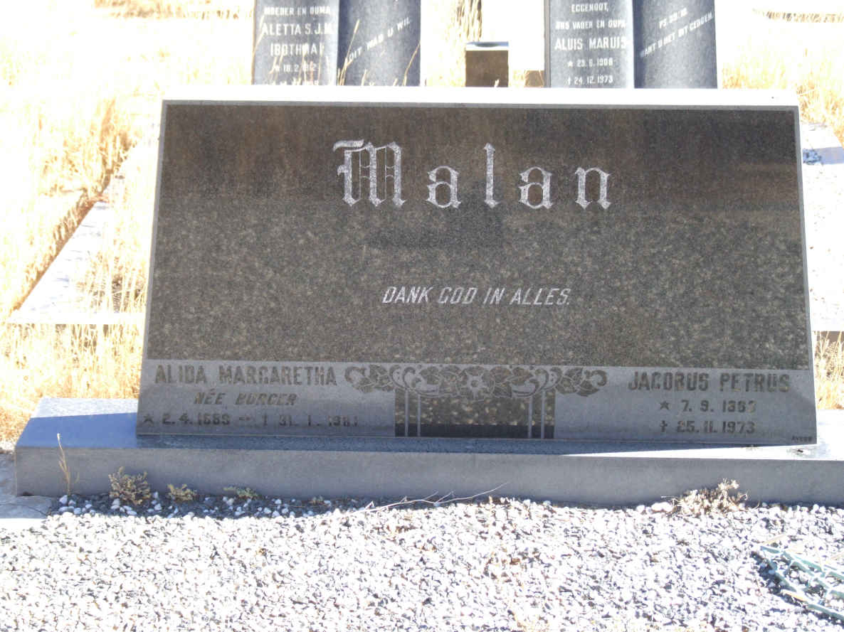 MALAN Jacobus Petrus 1883-1973 &amp; Alida Margaretha BURGER 1888-1981