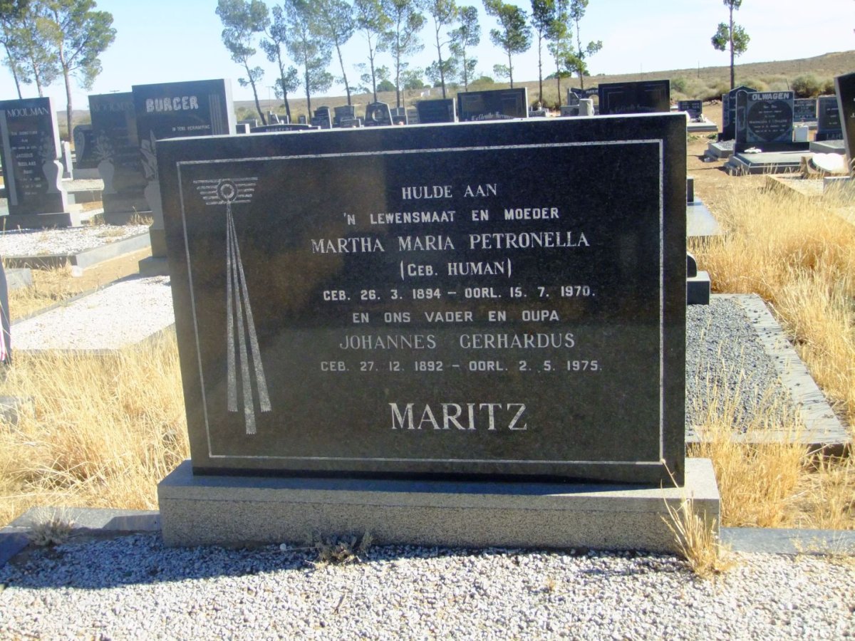 MARITZ Johannes Gerhardus 1892-1975 &amp; Martha Maria Petronella HUMAN 1894-1970