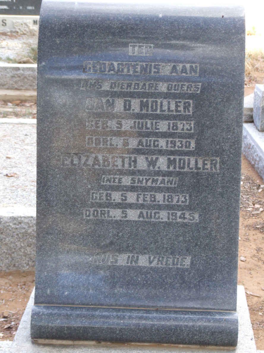 MOLLER Jan D. 1873-1930 &amp; Elizabeth W. SNYMAN 1873-1945