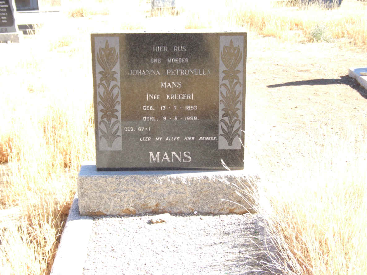 MANS Johanna Petronella nee KRUGER 1893-1968