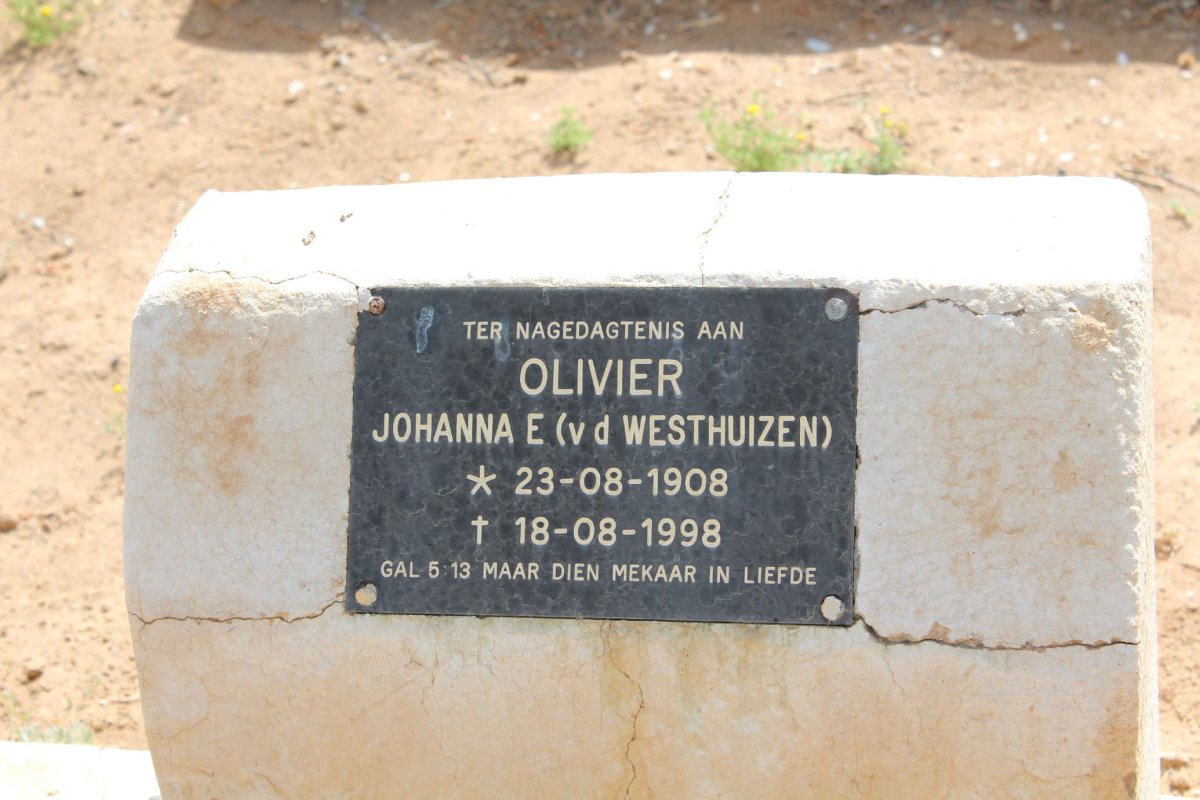 OLIVIER Johanna E. nee V.D. WESTHUIZEN 1908-1998
