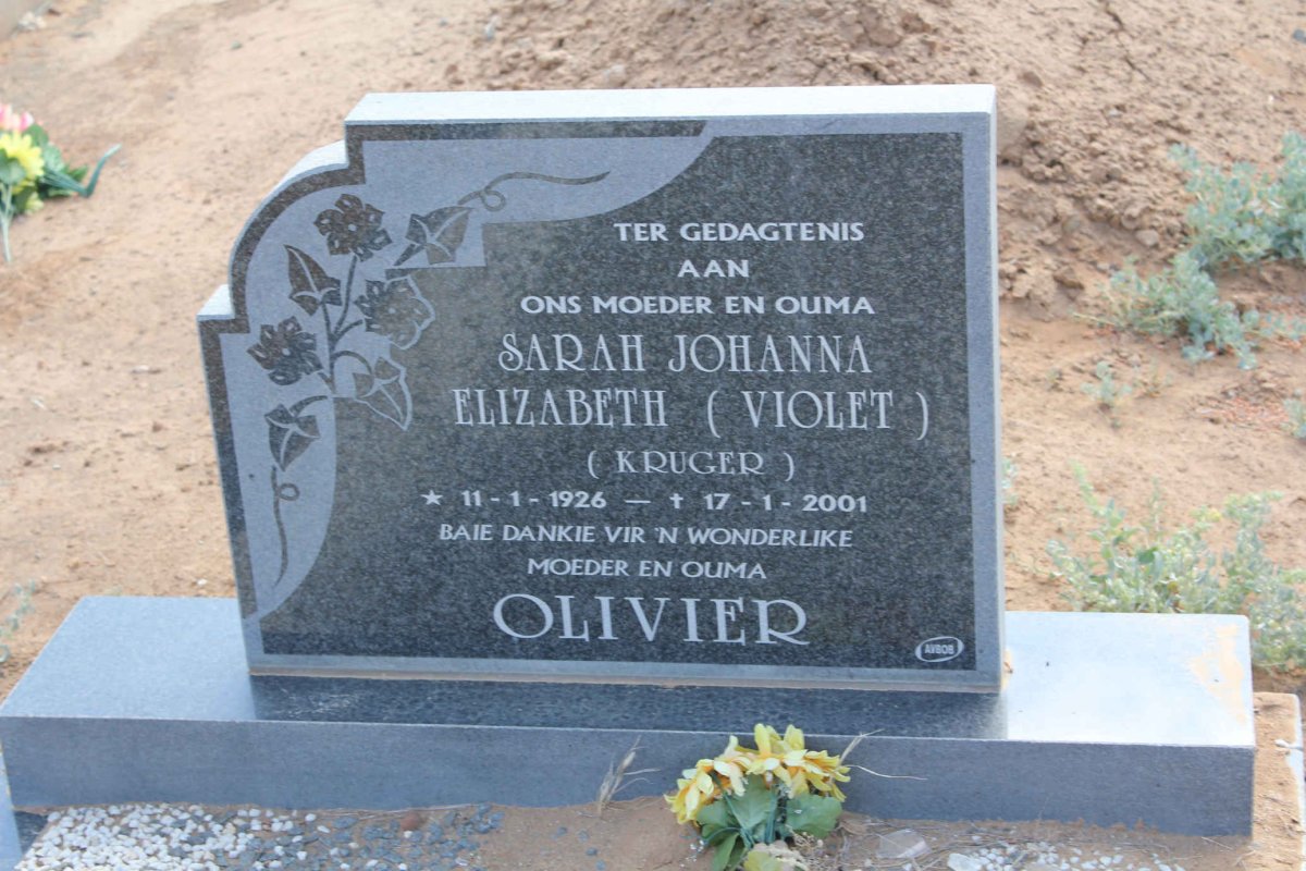 OLIVIER Sarah Johanna Elizabeth nee KRUGER 1926-2001