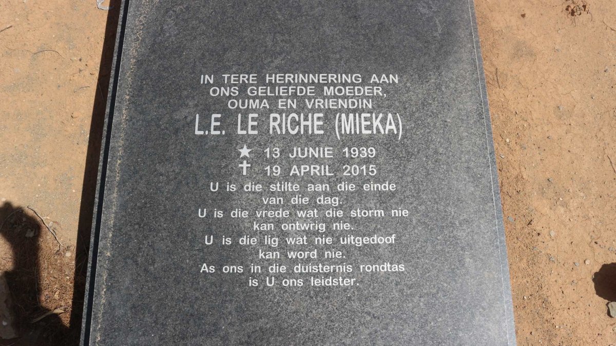 RICHE Louwrens Erasmus, le nee COETZER 1939-2015