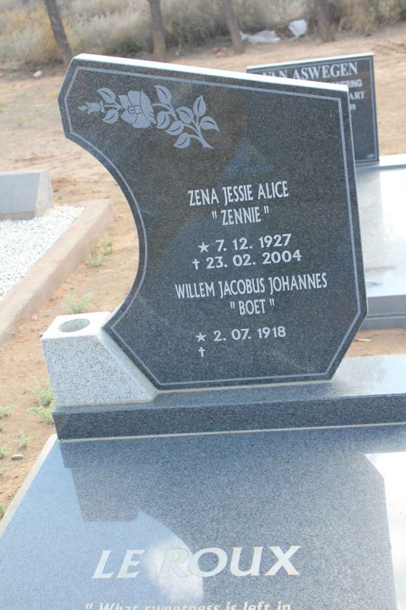ROUX Willem Jacobus Johannes, le 1918-2012 &amp; Zena Jessie Alice 192?-2004