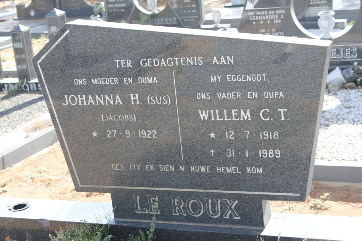 ROUX Willem C.T., le 1918-1989 &amp; Johanna H. JACOBS 1922-