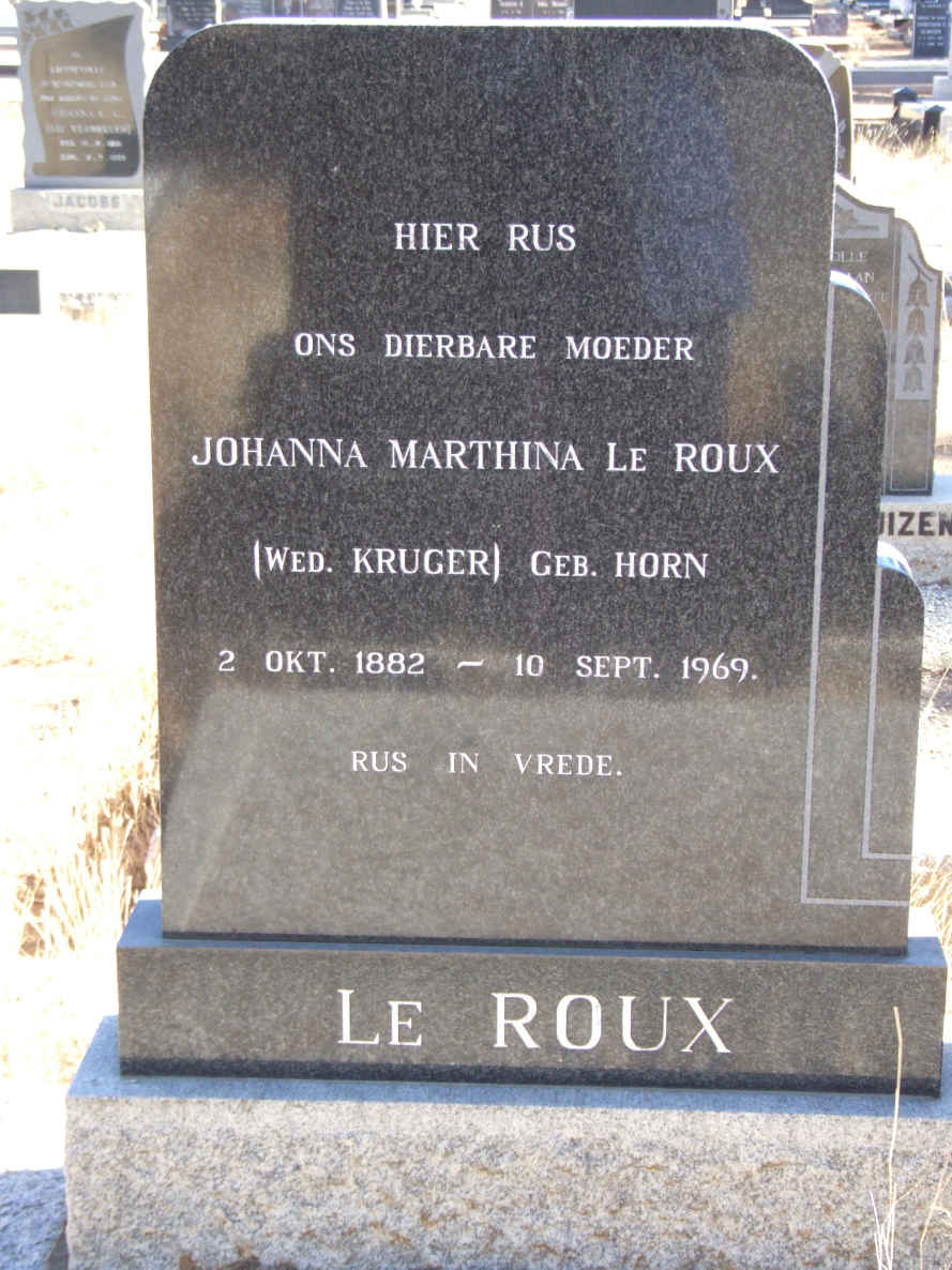 ROUX Johanna Marthina, le formerly KRUGER nee HORN 1882-1969