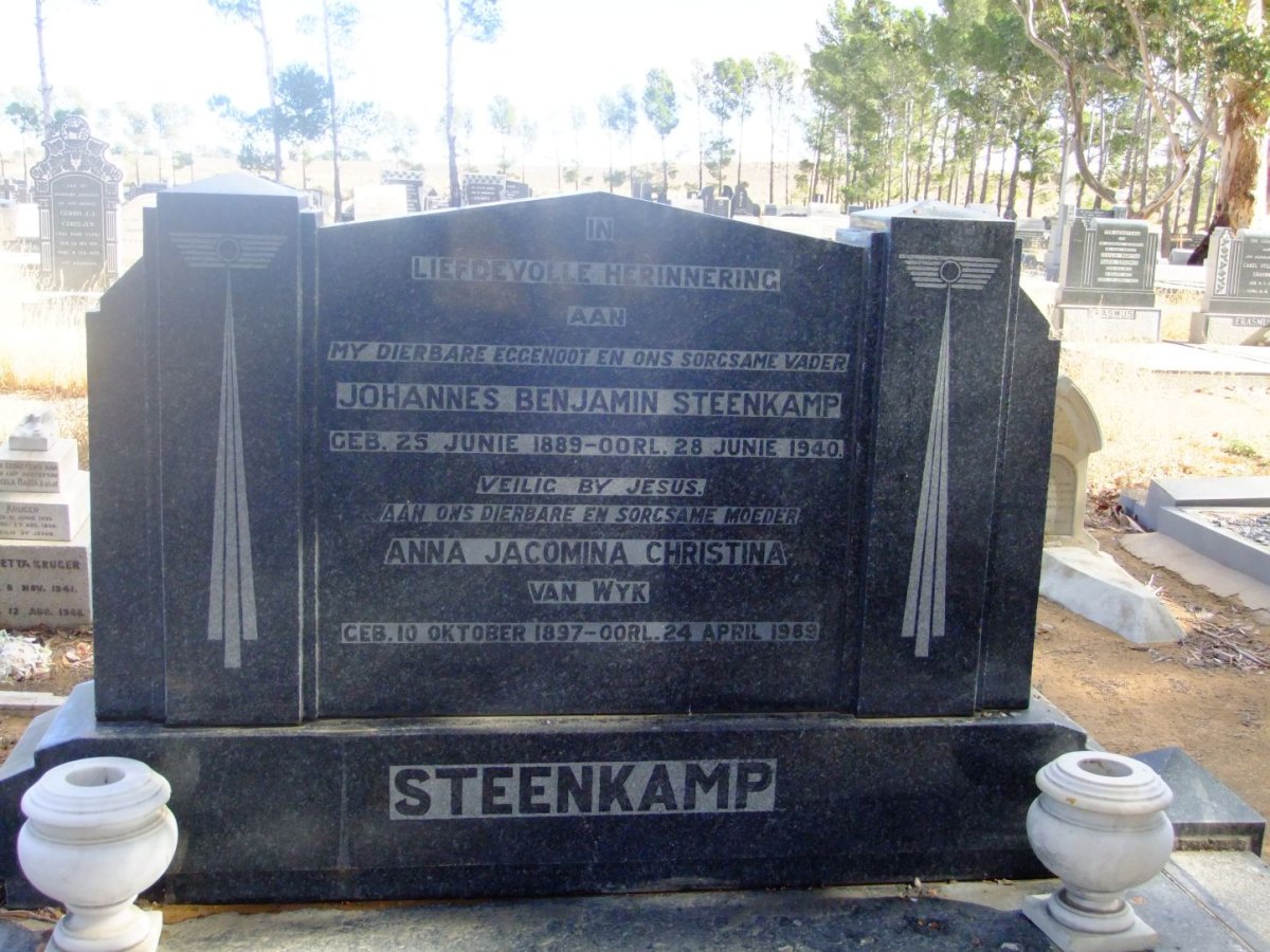 STEENKAMP Johannes Benjamin 1889-1940 &amp; Anna Jacomina Christina VAN WYK 1897-1989