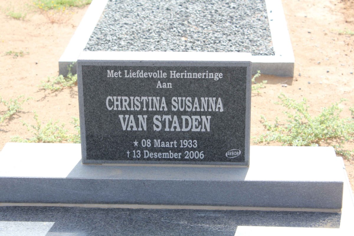 STADEN Christina Susanna, van 1933-2006