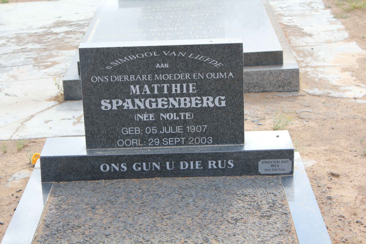 SPANGENBERG Matthie nee NOLTE 1907-2003