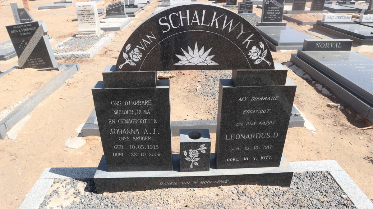 SCHALKWYK Leonardus D., van 1917-1977 &amp; Johanna A.J. KRUGER 1915-2009